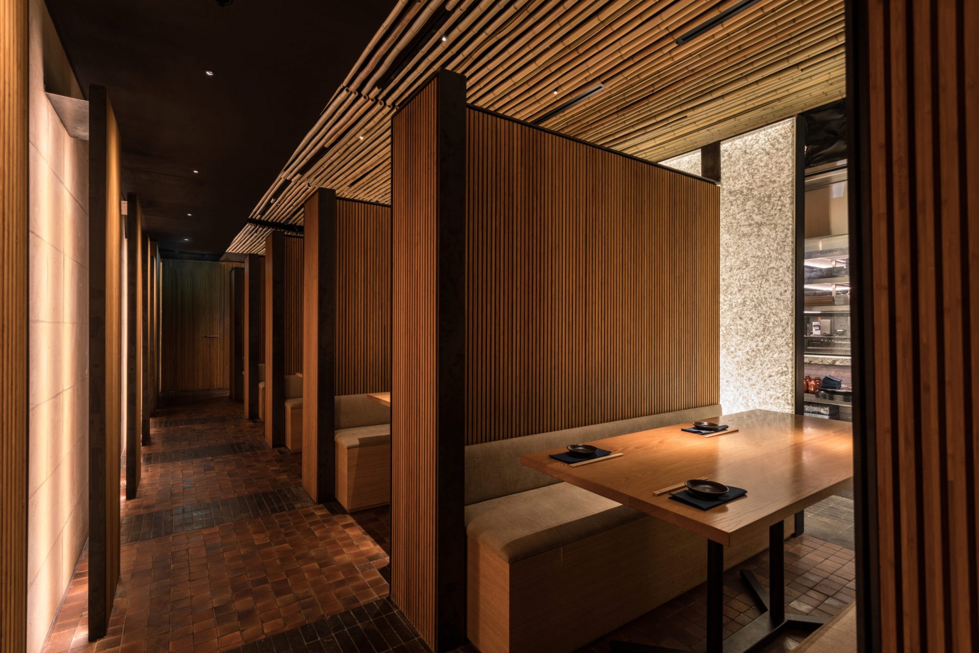 Elegant Engineered Bamboo Booths in High End Japanese Restaurant