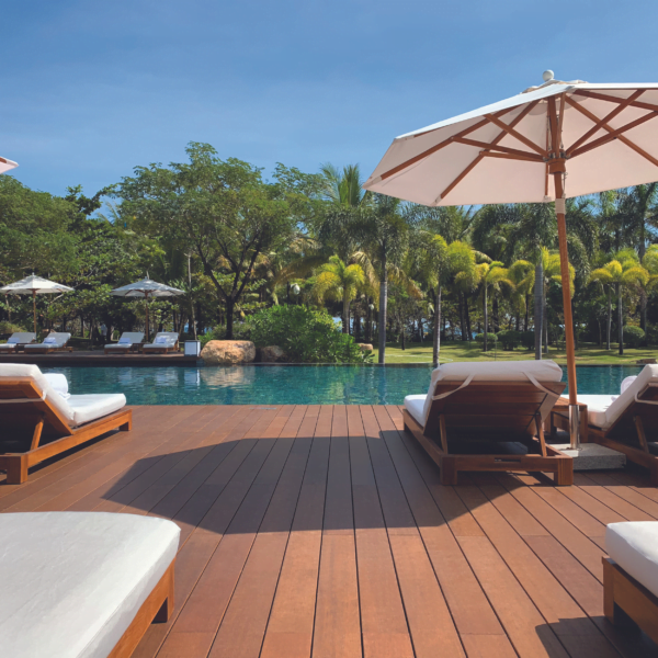 Cognac Bamboo Decking Around Resort Pool