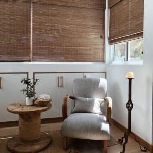 Reading Nook With Brown Bamboo Blinds