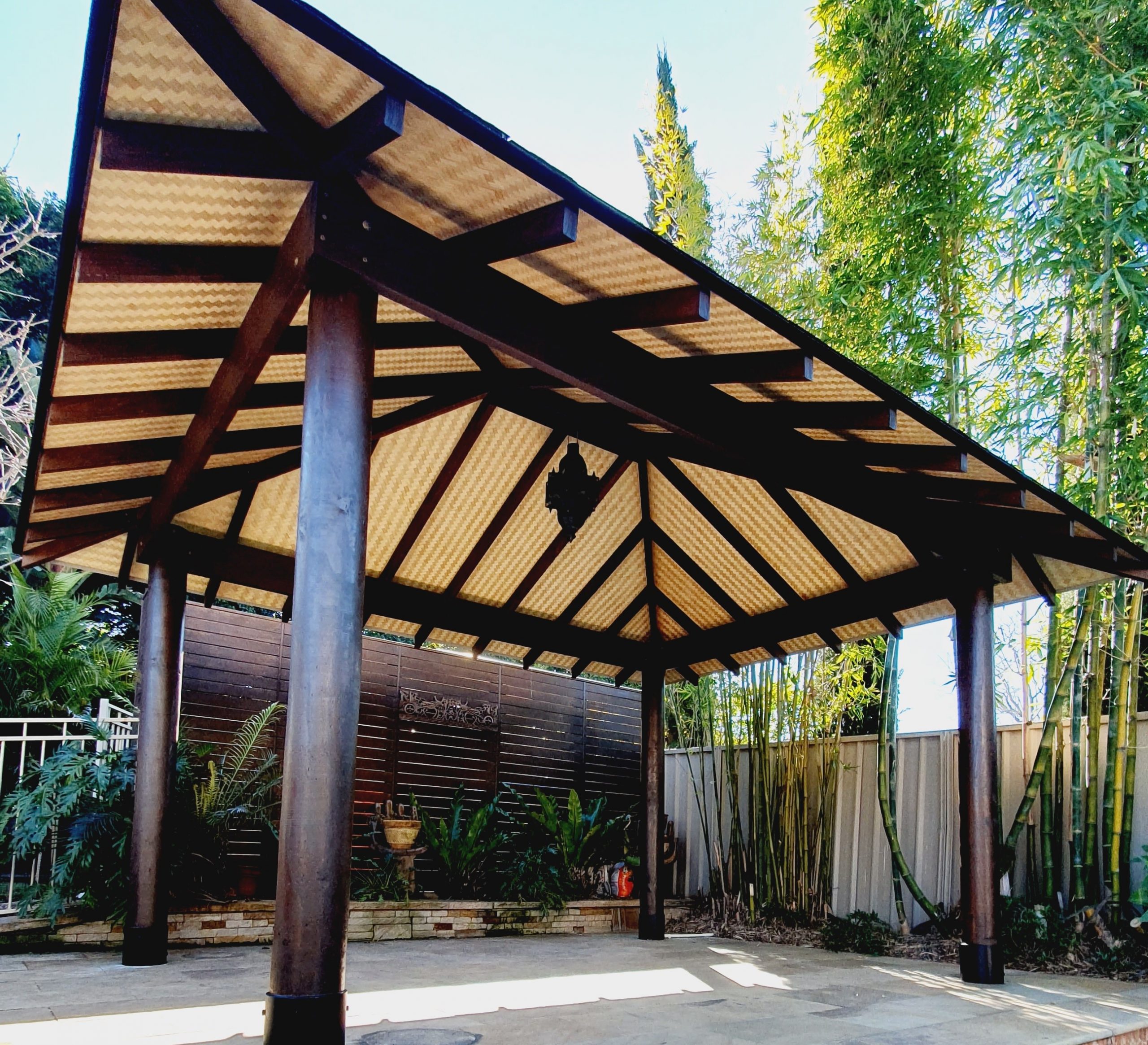 Outdoor Pergola with Woven Bamboo Details