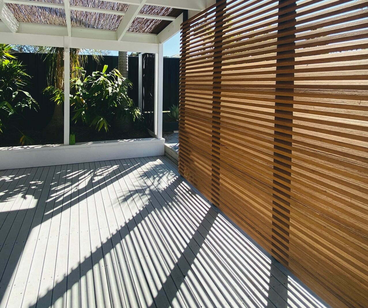 Outdoor Area With Natureed and Laminated Bamboo Slats
