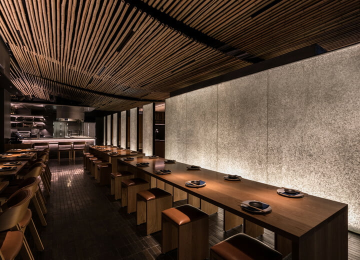 Curved Bamboo Ceiling Japanese Restaurant