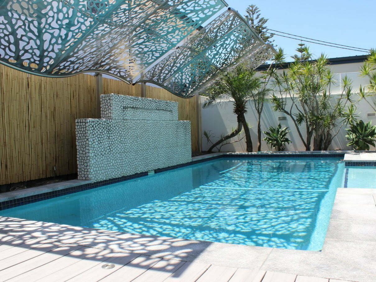 Pool surrounded with bamboo screen
